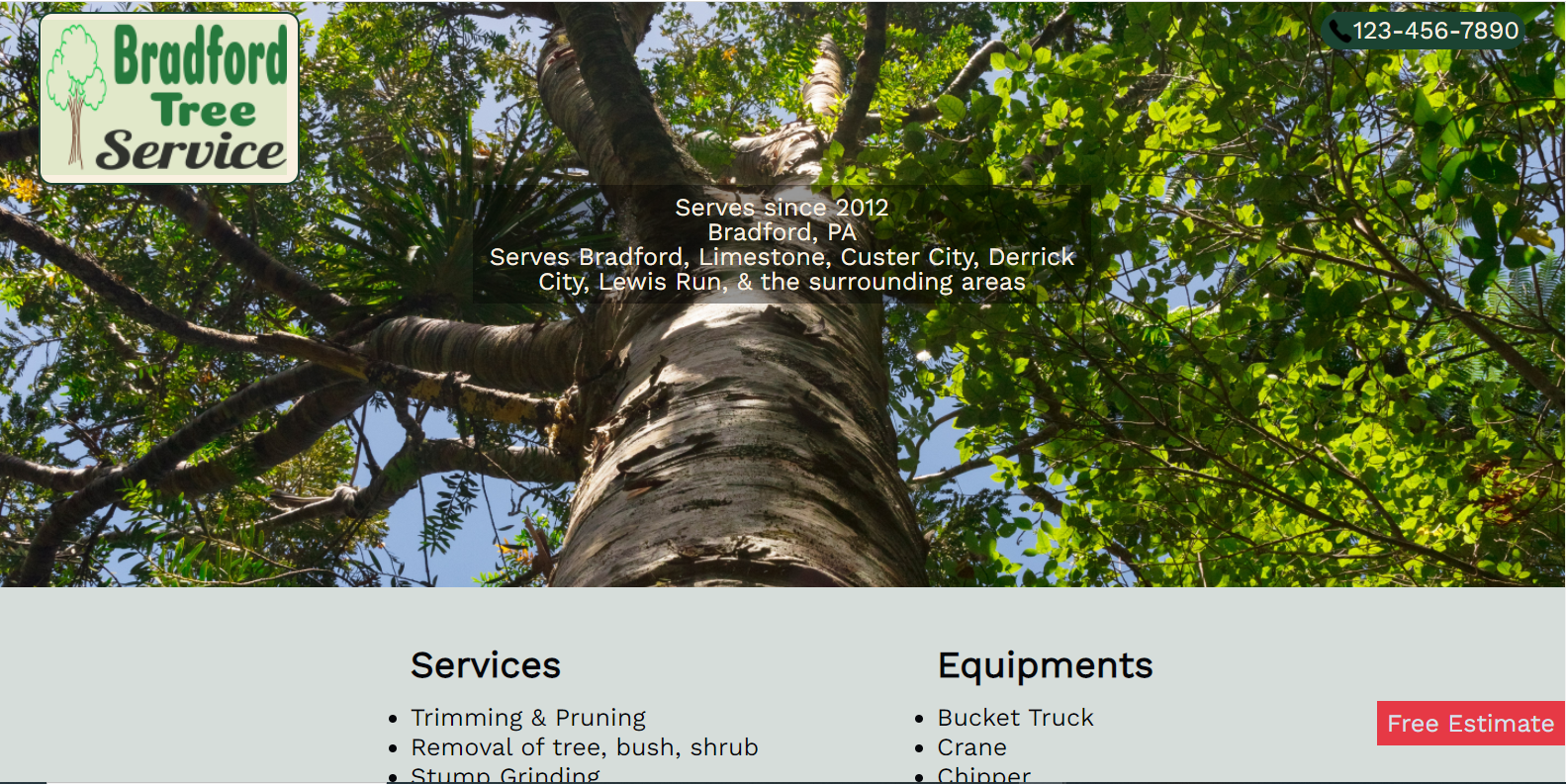 Bradford Tree Service website